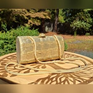 Vintage La Regale Ltd Gold Pleated Fabric Hard Shell Convertible Clutch